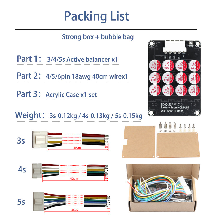 Enerkey 4S 5S 5A Lifepo4 Balancer with Acrylic Plate Li-ion/Lto/Lipo Active Equalizer for EV Pack