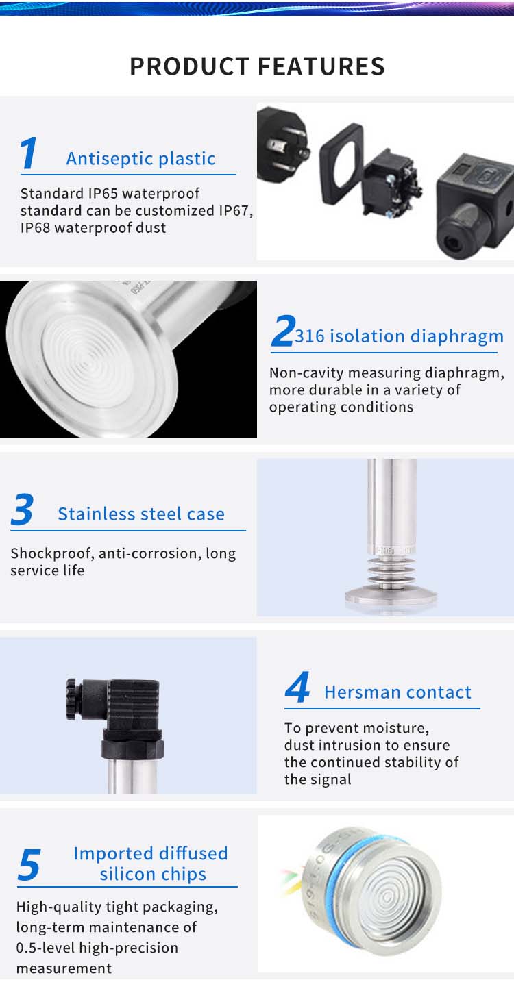 Industrial Flush Diaphragm Pressure Sensor 150%FS OEM Pressure Transmitter