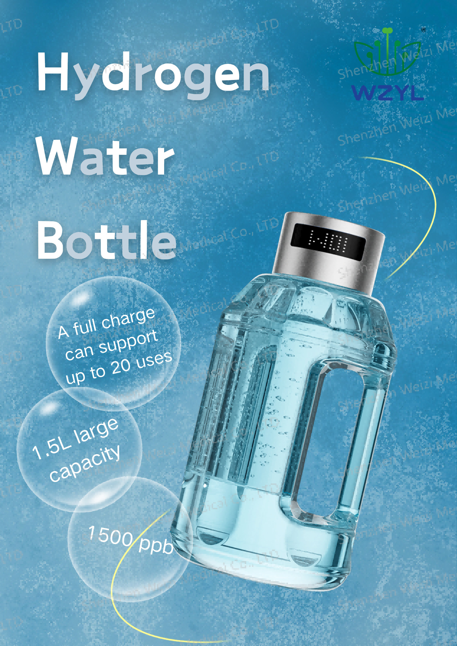 Rechargeable Negative Ion Hydrogenized Water Bottle 1500ppb Large Capacity