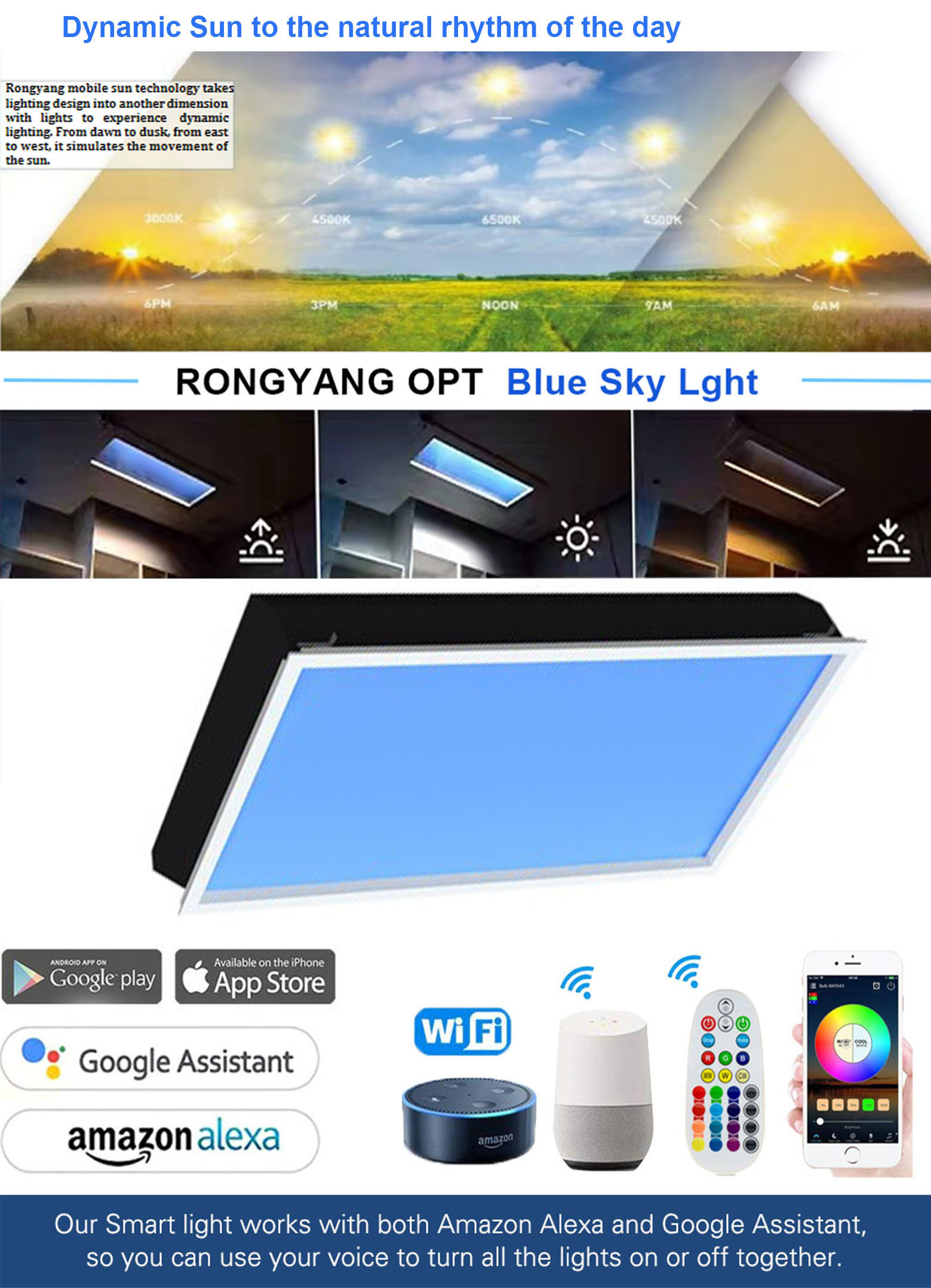 Dimmable Tuya Virtual Skylight Ceiling Panel Practical 1150x140 Multi Scene