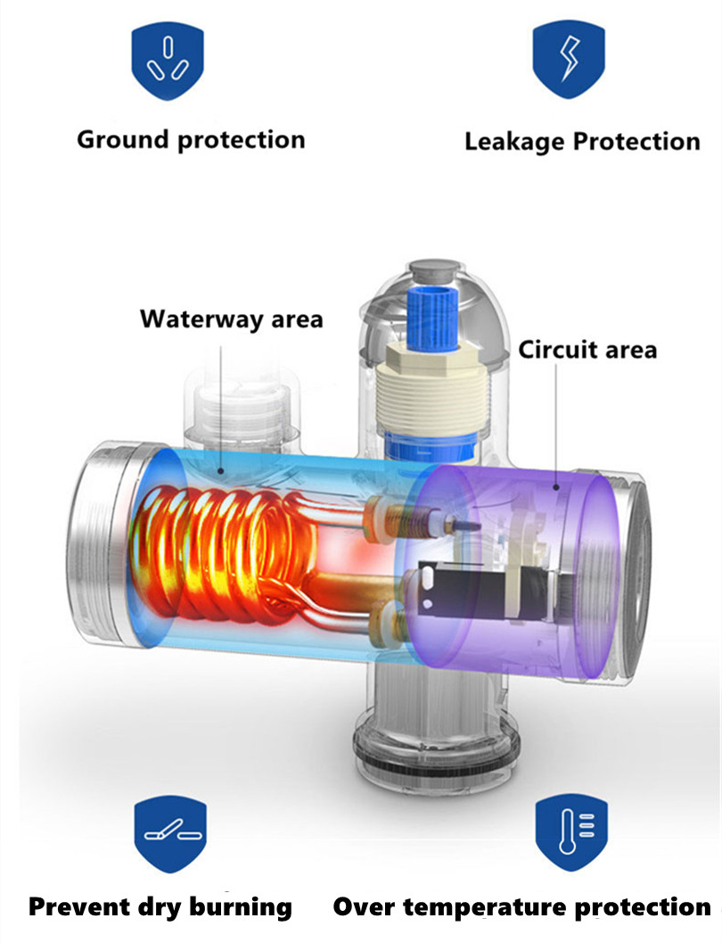 Leakage Protection 3kw Heater Electric Hot Water Tap 170mm Width For Kitchen