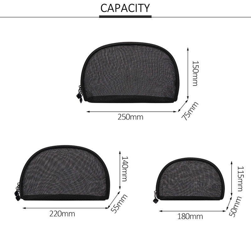 See Through Half Moon Shape Mesh Cosmetic Makeup Bag