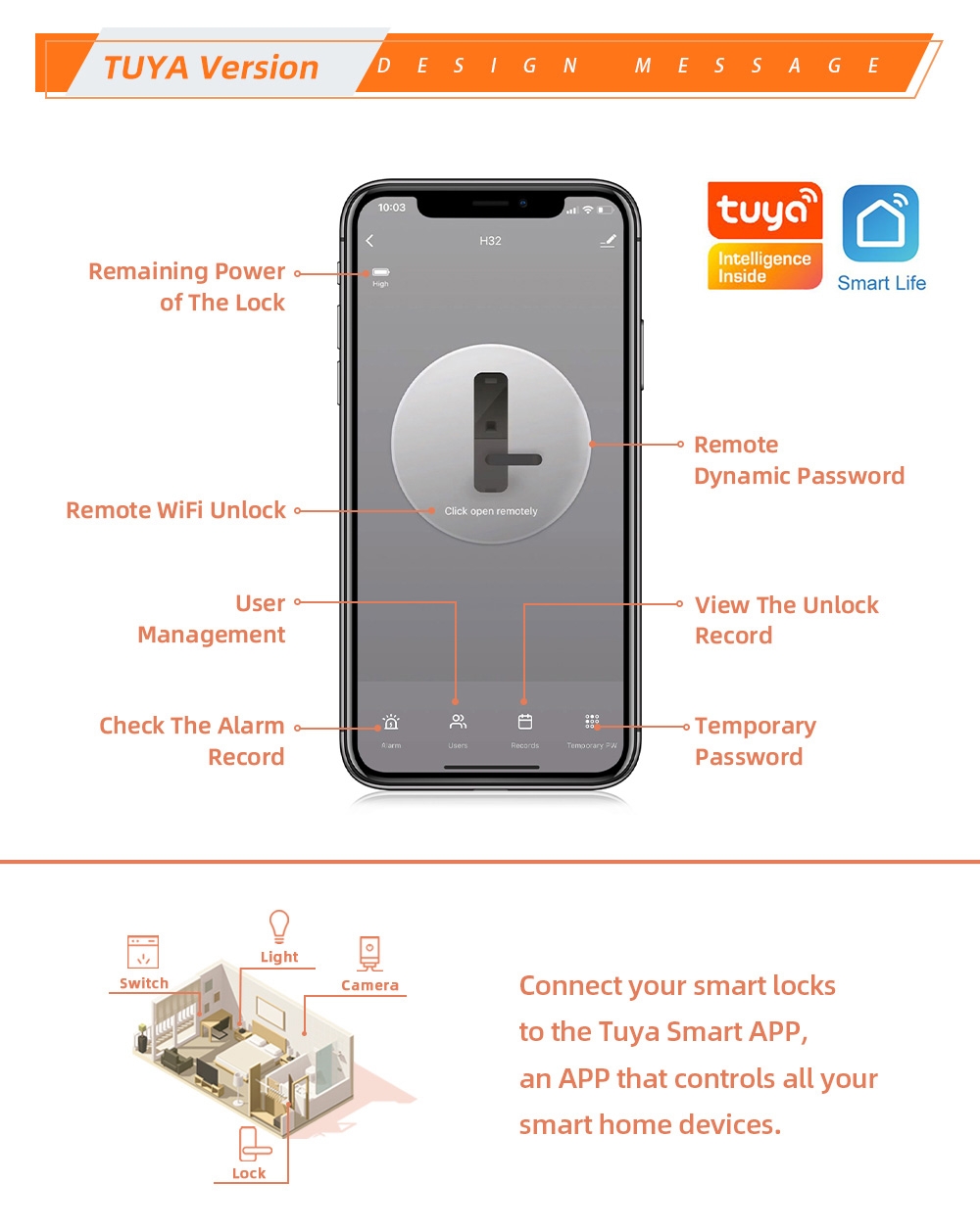 Home Tuya APP Smart Lock Sliding Wooden Door Lock Fingerprint