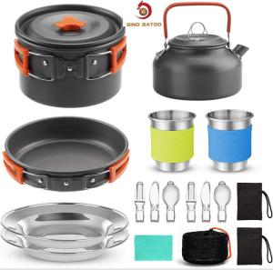 China Non Stick Outdoor Cookware Set With Pot Pan Kettle Stainless Steel Cups wholesale