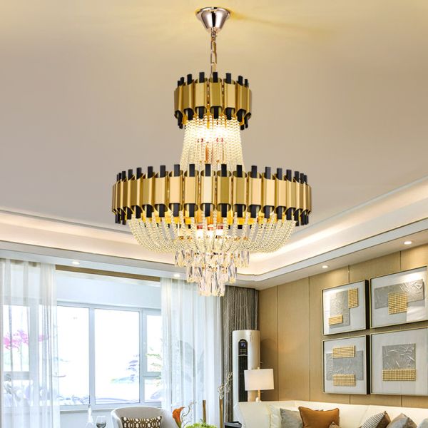Luxury Ceiling Chandelier Indoor Black Gold Modern LED Home Living Room Crystal Chandeliers Pendant Light
