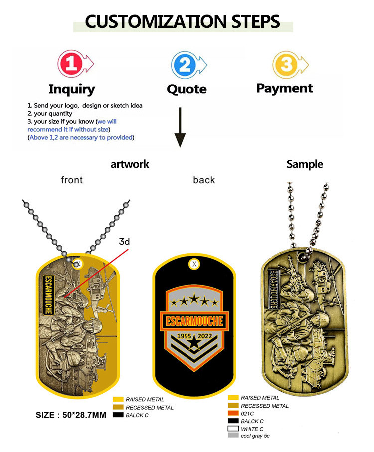 Metal Dog Tag Necklace Pendant Stainless Steel Alloy Enamel Flag Dog ID Tags
