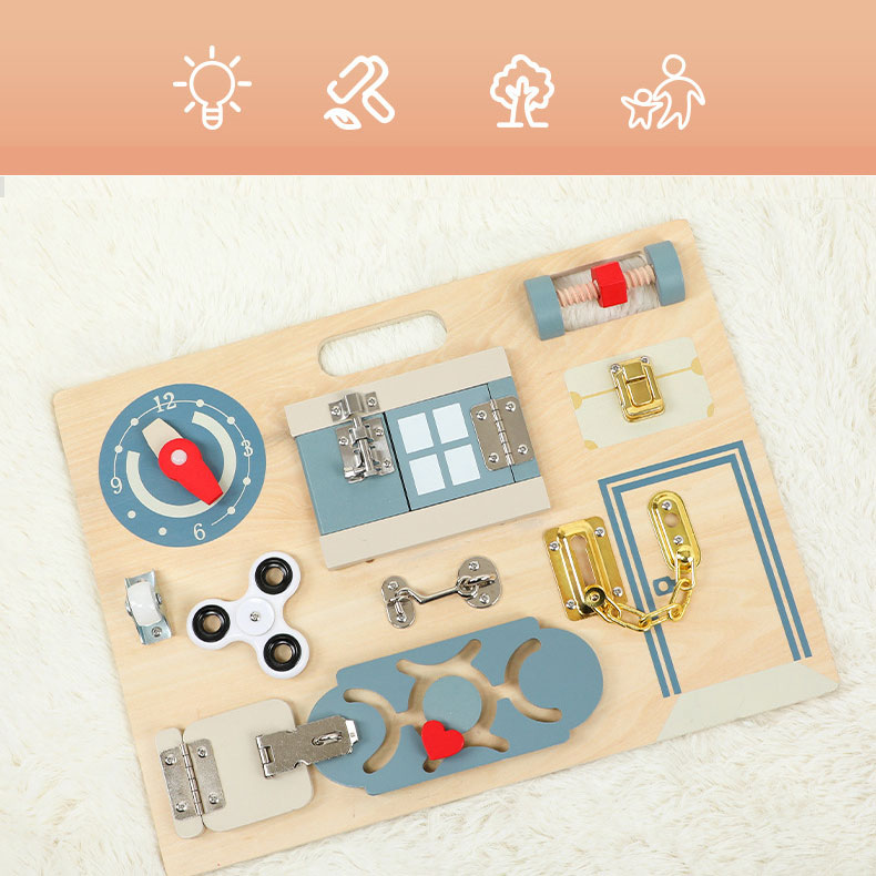 Unisex Wooden Life Skills Learning and Exercise Busy Board for Parent-Child Interaction