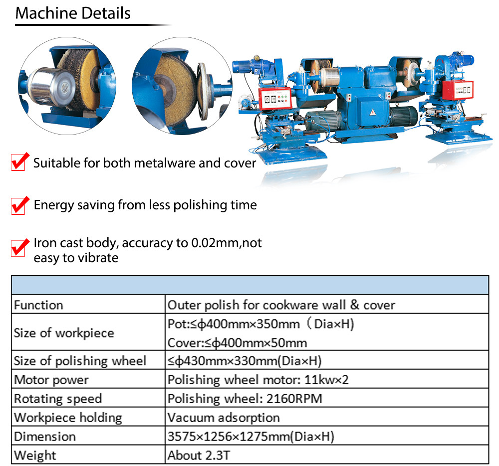 stainless steel cookware sets pots and pans outer polishing machine