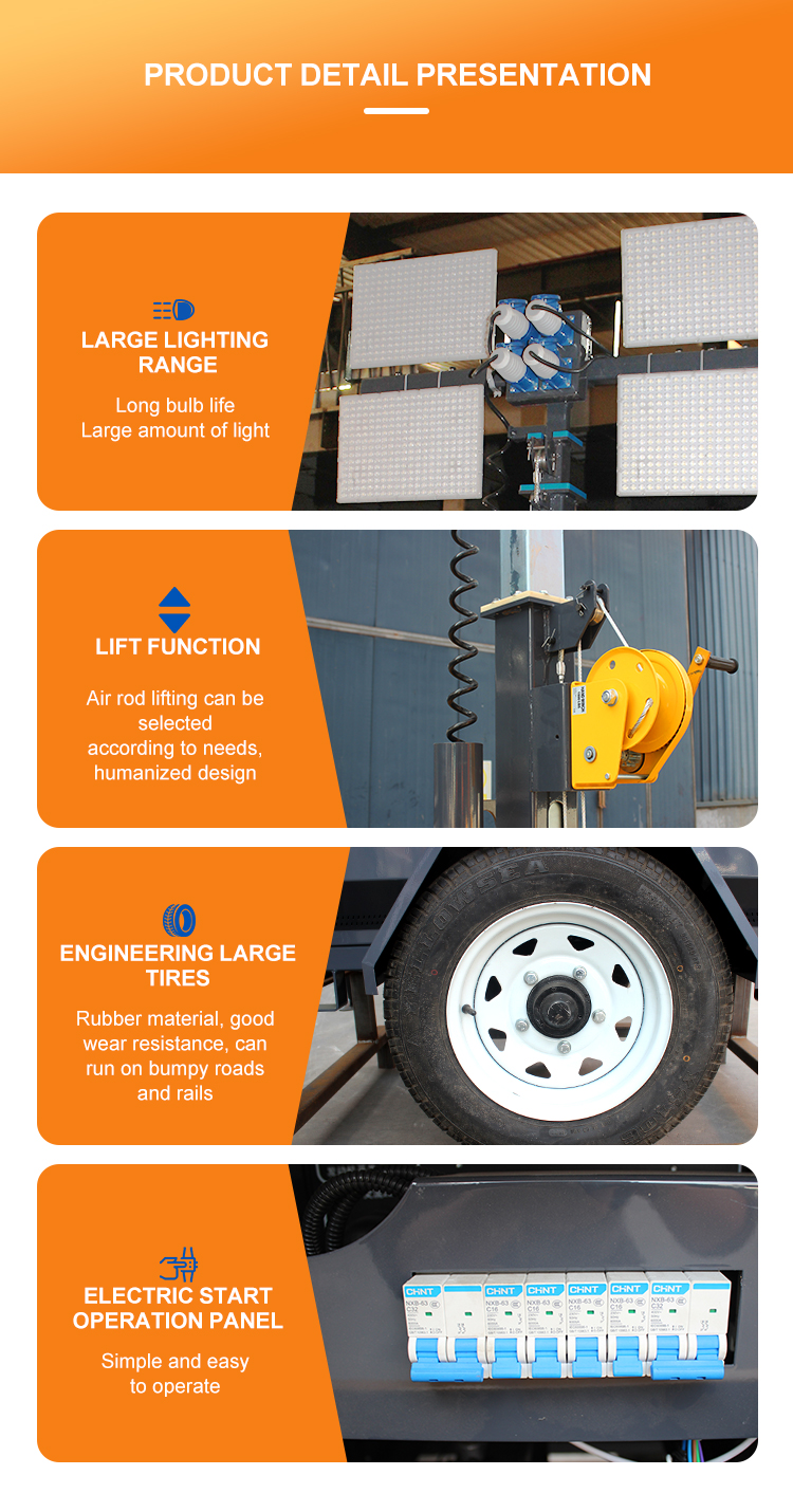 4*400w Floodlight Construction Lighting Towers with 4000-Hour Working Lifetime