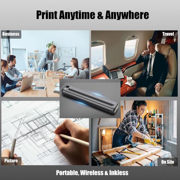 F81 Portable Printer Wireless for Travel, Bluetooth WiFi Inkless Thermal Printers for 8.5" x 11" US Letter & A4 Size, Compatible with Android iOS