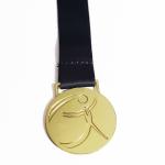 Round Iron Gymnastics Metal Sports Medal Gold Finish With Satin Ribbon Attached