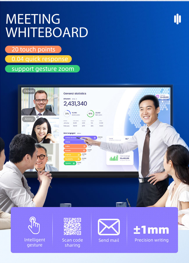 6ms Digital Interactive Smart Board 65'' Interactive Touch Screen