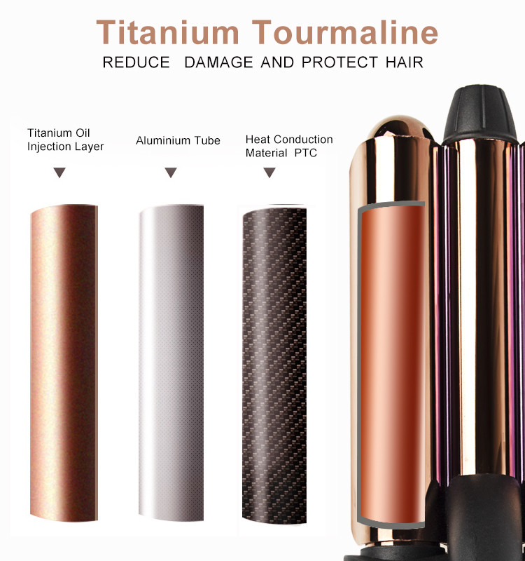 Titanium Coated Hair Curling Iron 3 Barrel Wand Temperature Adjustable With LCD Screen
