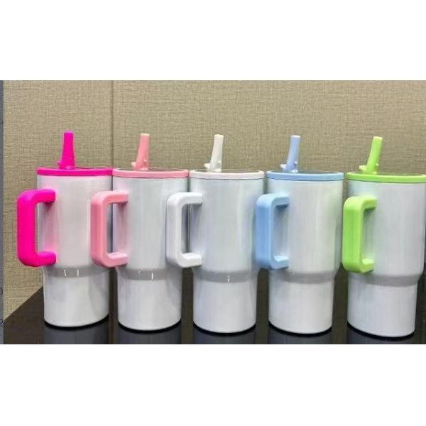 Custom Logo 20oz Sublimation Double Wall Stainless Steel Vacuum Insulated Tumbler With Handle 20oz Leak Proof Travel Kids Mug With Lid And Straw