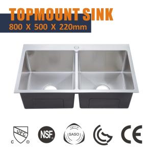 China Brushed Topmount Stainless Steel Kitchen Sink Double Bowl 50 50 16 Gauge 80x50 wholesale