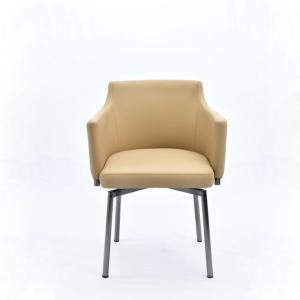 Functional Swivel Leather Dining Chair 560mm Width Upholstered Rolling