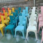 Household Stackable Metal Dining Chair Orange Vintage Metal Bistro Chairs