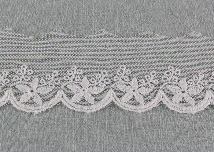 Scalloped Embroidered Nylon Mesh Lace Trims Cotton Tulle Floral Lace Trim Custom