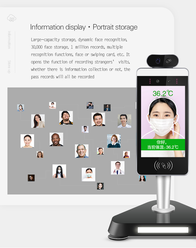 8 Inch Floor Standing Ir Face Recognition Thermometer Kiosk For Children Adults