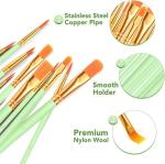 Green Art Painting Brush Kit 12 Pcs For Acrylic Watercolor Gouache Painting