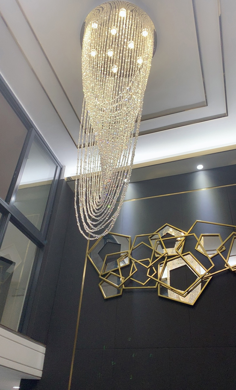 Luxury Stair Chandelier Lighting Crystal Tassel Indoor Lighting Restaurant Lobby Hotel Chandelier(WH-NC-32)