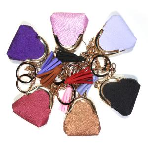 China OEM Purple Coin Purse Handmade Leather Keychain With Engraved Logo wholesale