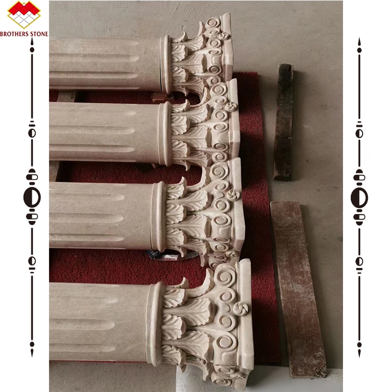 Hotel Solid Beige Cream Stone Roman Marble Pillar Carving Design for Construction