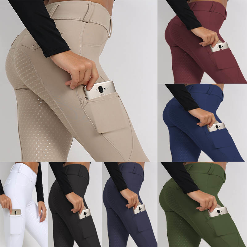 Anti Pilling Equestrian Leggings Khiki Riding Breeches With Phone Pocket