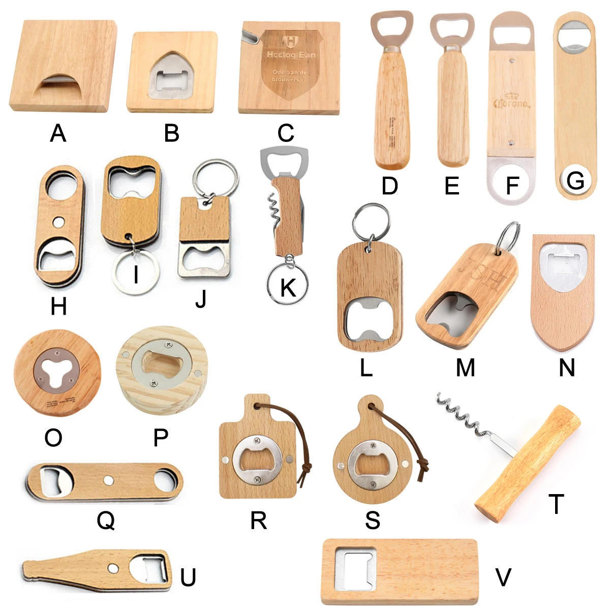 Custom Wood Beer Bottle Opener for Wedding Corkscrew Party Gift Wooden Handle Opener Keychain