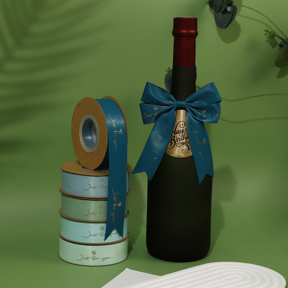 Customized Gold Foil Printed Polyeater Satin Ribbon for Gift Packing