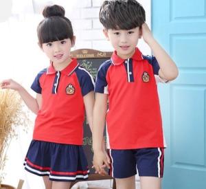 China Summer Short Sleeve Teen School Uniform Comfortable Hit Color Shoulder Stitching wholesale