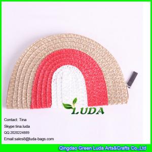 China LUDA hot sale ladies semi round striped pp straw clutch bag wholesale