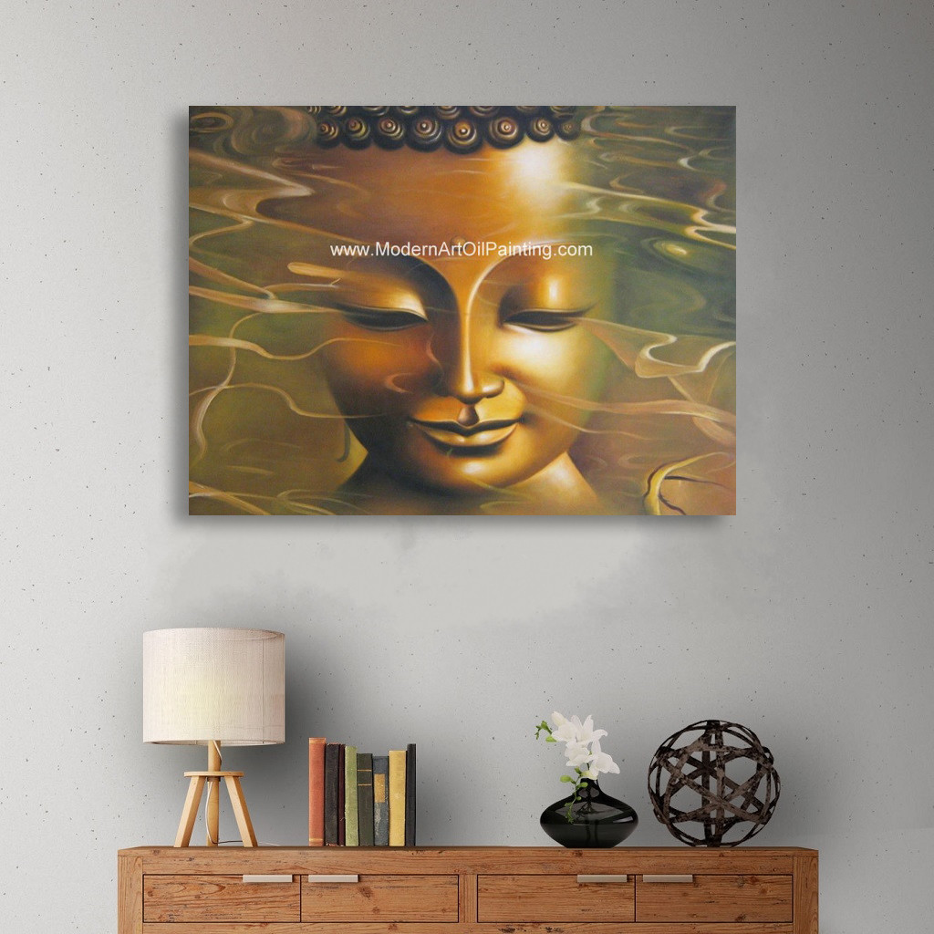 Thai Oil Painting, Modern Buddha Statue Oil Painting , Handmade Abstract Canvas Oil Paintings Oriental
