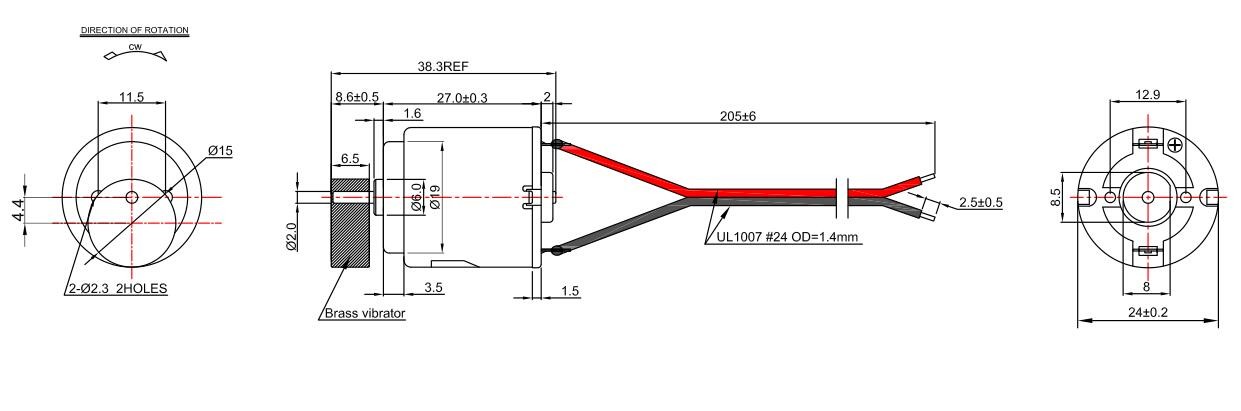12v DC Vibration Motor 24mm Diameter For Massager RC-260SA-20135Ф15*6.5