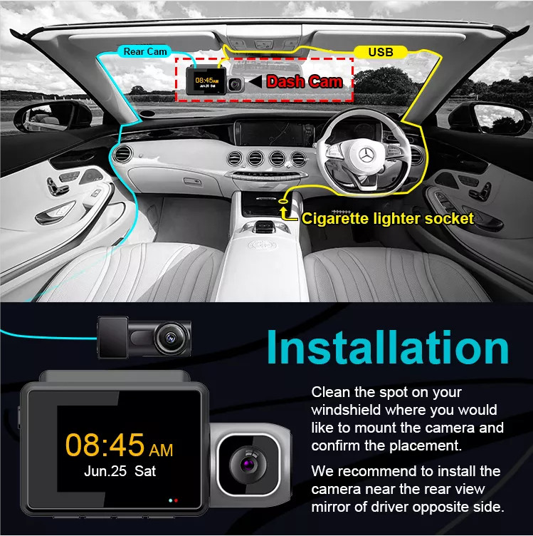 Car IPS 4K Wifi GPS 1080p Hd DVR Dashcam for Front And Rear Inside