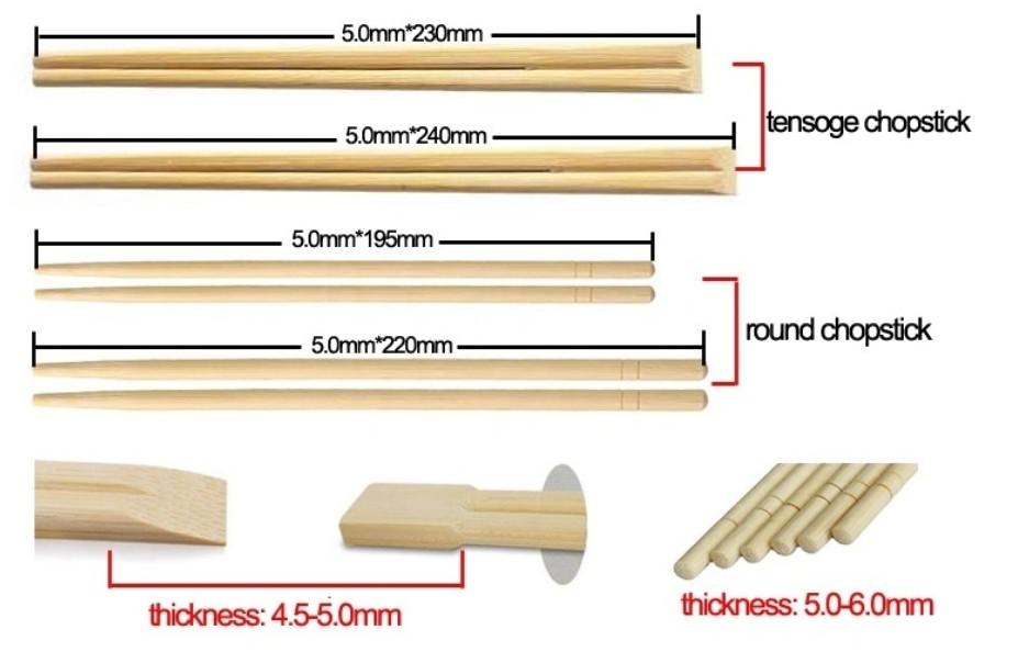 Natural Color Round Bamboo Chopsticks Japanese Disposable 6.5*200 mm