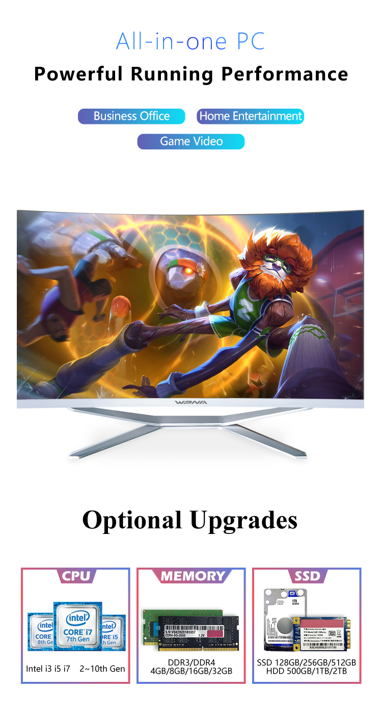 27inch Curve Screen All In One Desktop Core I7 8gb Ram 256gb Ssd Gtx 1050 Video Card