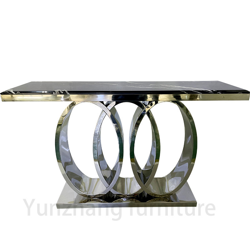 Modern Style Rectangle Marble Dining Table White Table And Gold Trestle Base