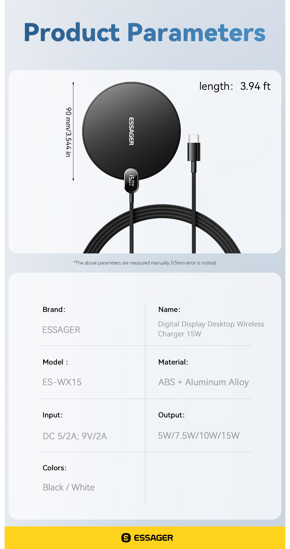 ESSAGER ES-WC15 Series 15W Charger for Android Magnetic Wireless Charger