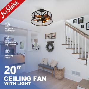 China 20 Inch Small Bedroom Ceiling Fan with Light MDF Blades Metal Cage Remote Control wholesale