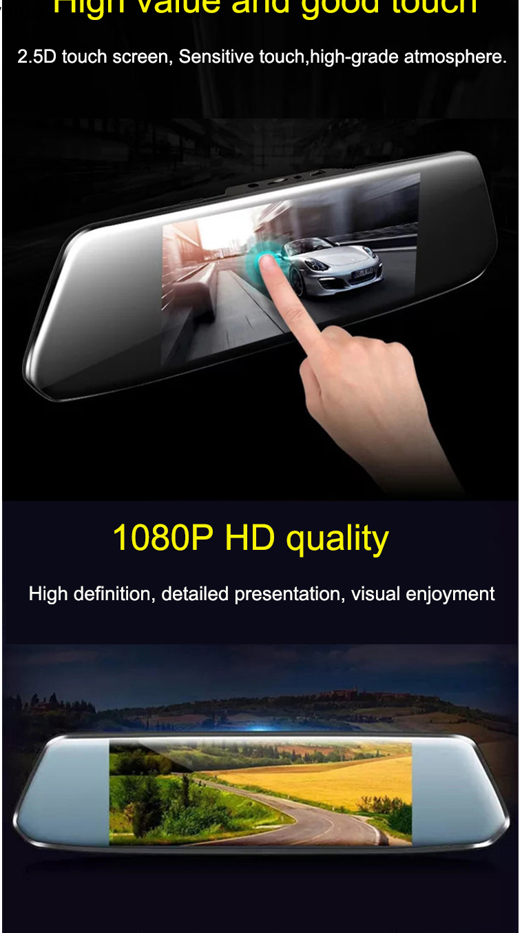 Mirror Backup 1080P OEM ODM Full HD Dash Cam 7" IPS Touch Screen