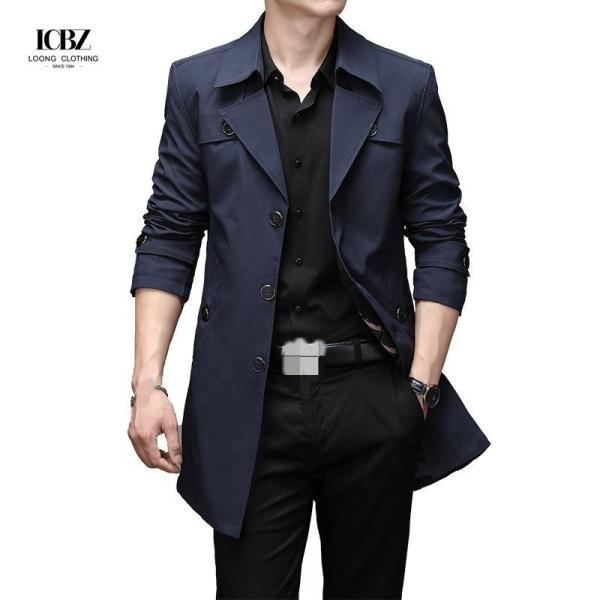 Men's Jackets Fashion Windproof Casual Slim Fit Windbreaker Long Coat With Suit