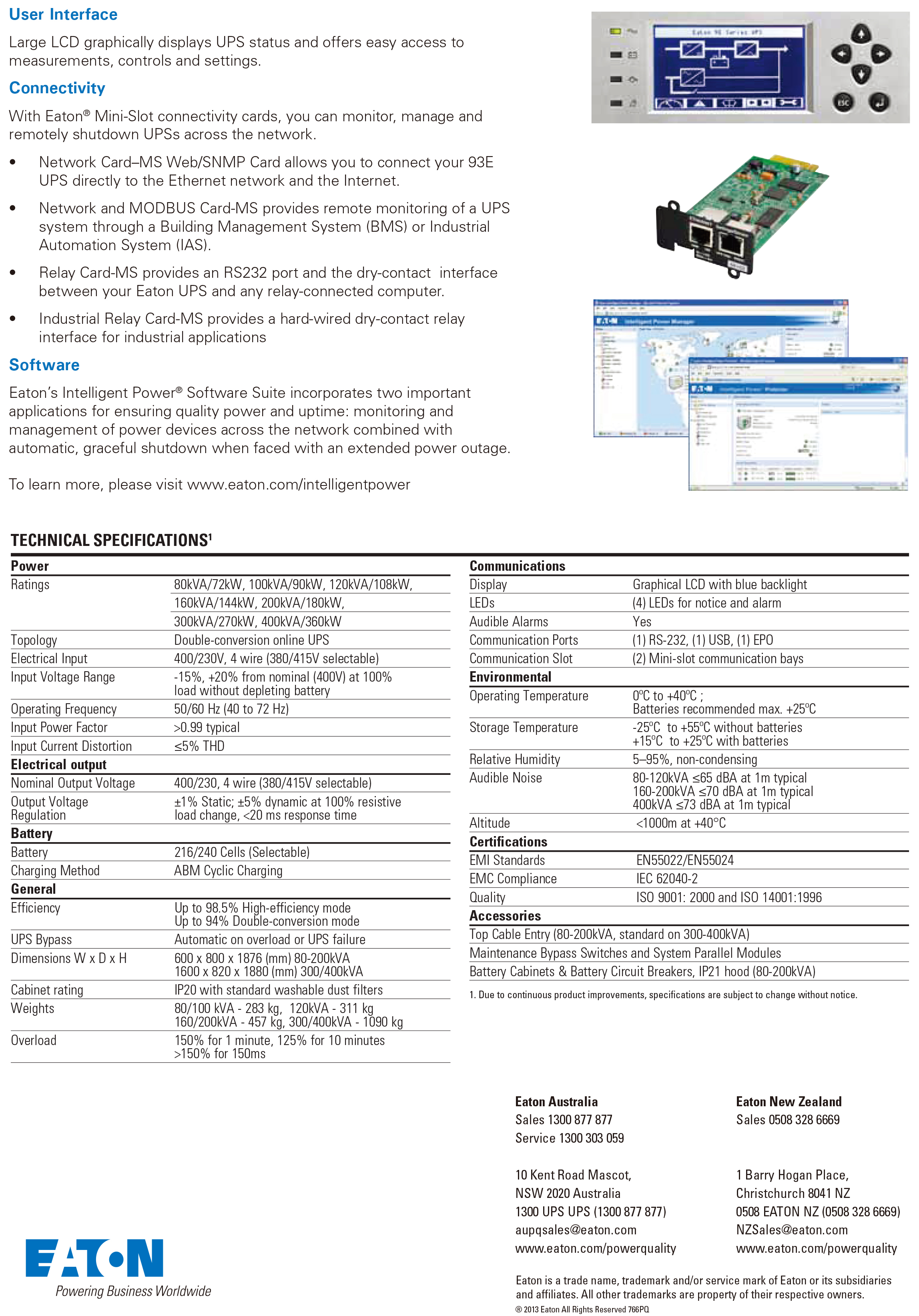 Eaton 93E 80KVA 100KVA 120KVA 160KVA 200KVA 300KVA 400KVA 500KVA Tower UPS for Computer/Networking