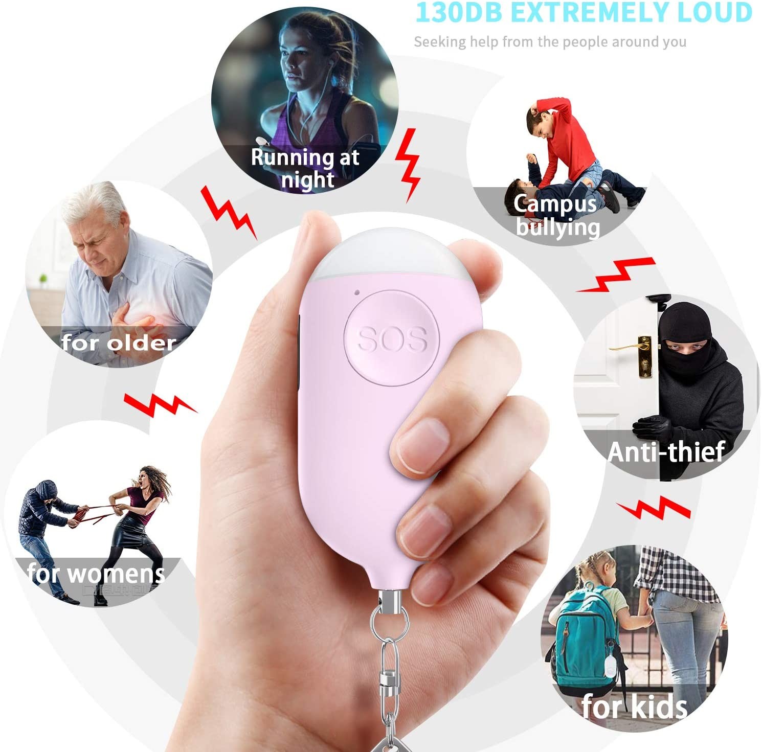 Flashlight Personal Alarm Siren Protection Safesound 130mAh Song USB Charging