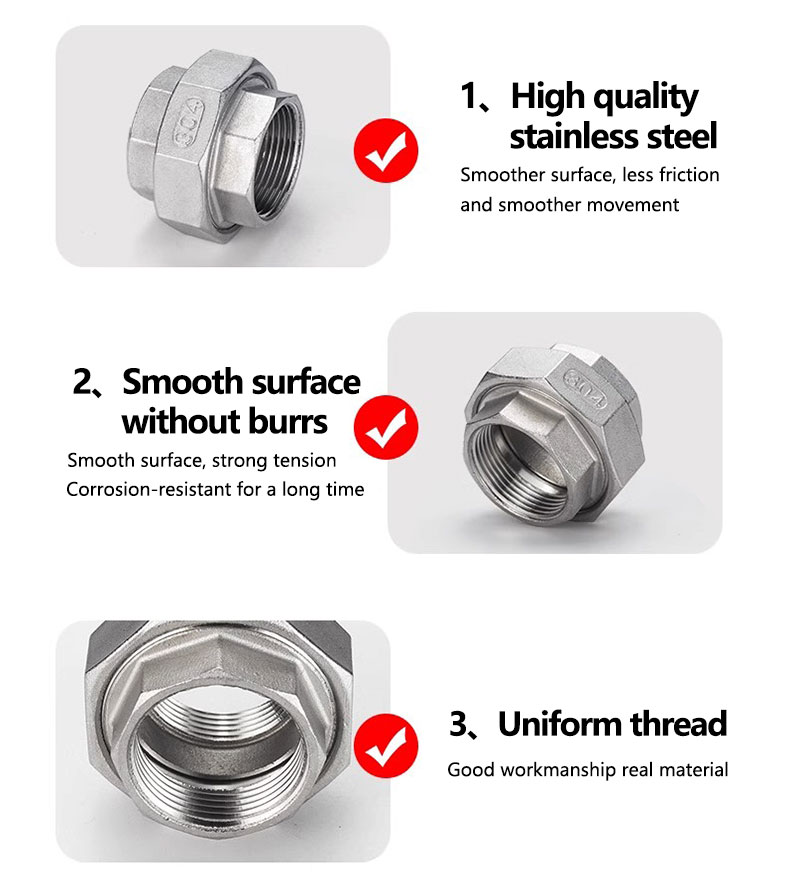 SS304 SS316 Stainless Steel Pipe Fittings BSP Union For Pipeline Connection