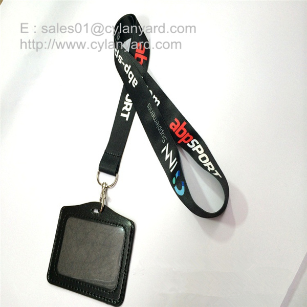 Sub print neck lanyard with leather id badge