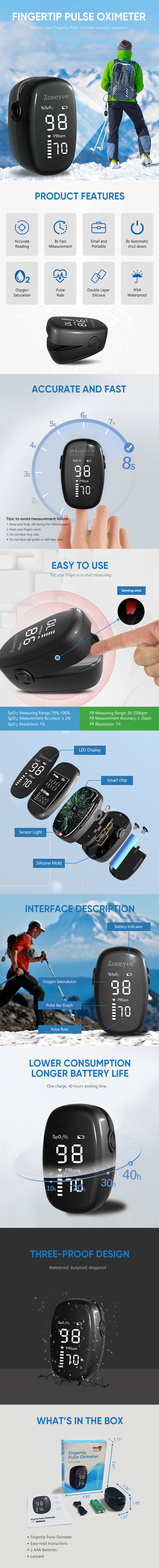 New Advanced Automatic Fingertip Portable Pulse Oximeters SPO2 Oxygen Saturation Monitor Handheld Medical Pulse Oximeter