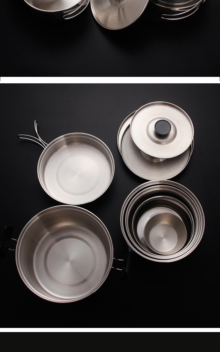Stainless Steel Outdoor Cookware Set Multifunctional Multiple People Using