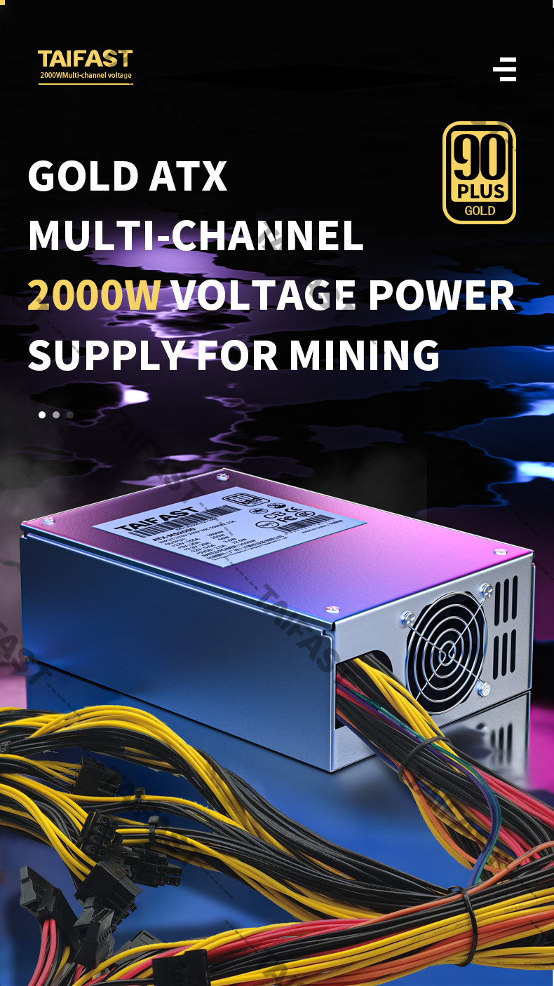 Silent ATX Mining Rig Power Supply For Mining 8 Gpu 2000W PSU 90PLUS Ethereum 2 Fans Silver