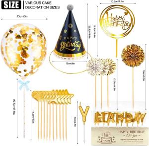 China Birthday Cake Topper Set Happy Birthday Cupcake Topper Letters Cake Candles Toppers Confetti Balloon Stars Hearts wholesale